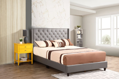 Julie Upholstered Bed, Light Grey