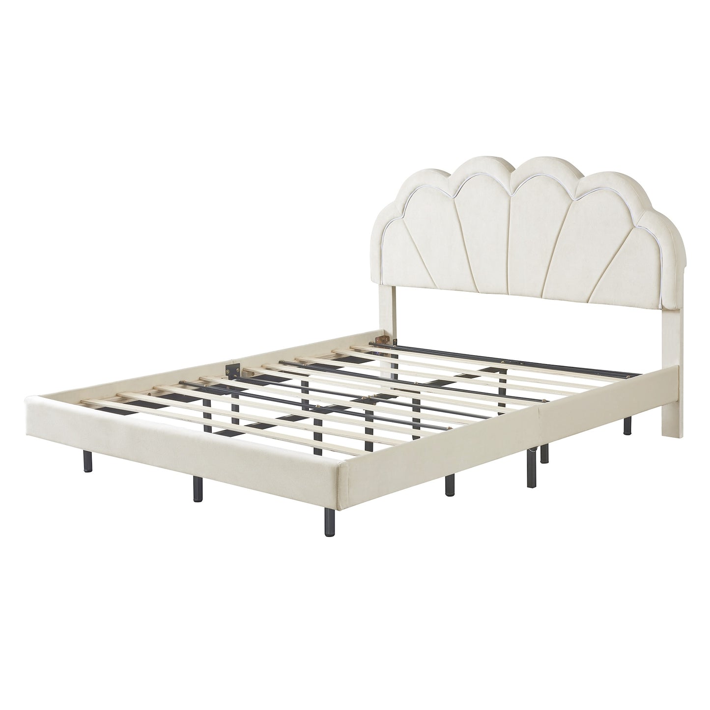 floating velvet elegant smart led platform bed