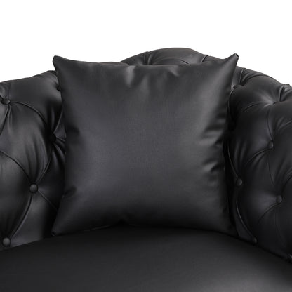 Button Tufted Upholstered Sofa, Black