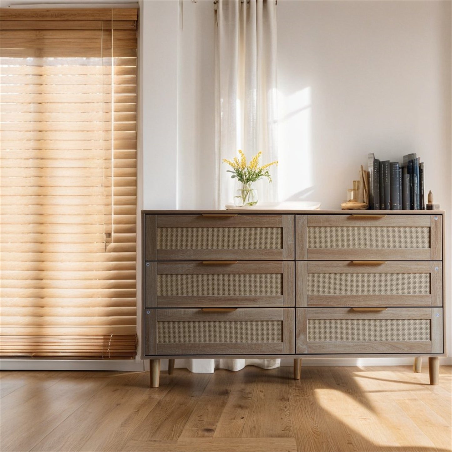 modern 6 drawer rattan dresser