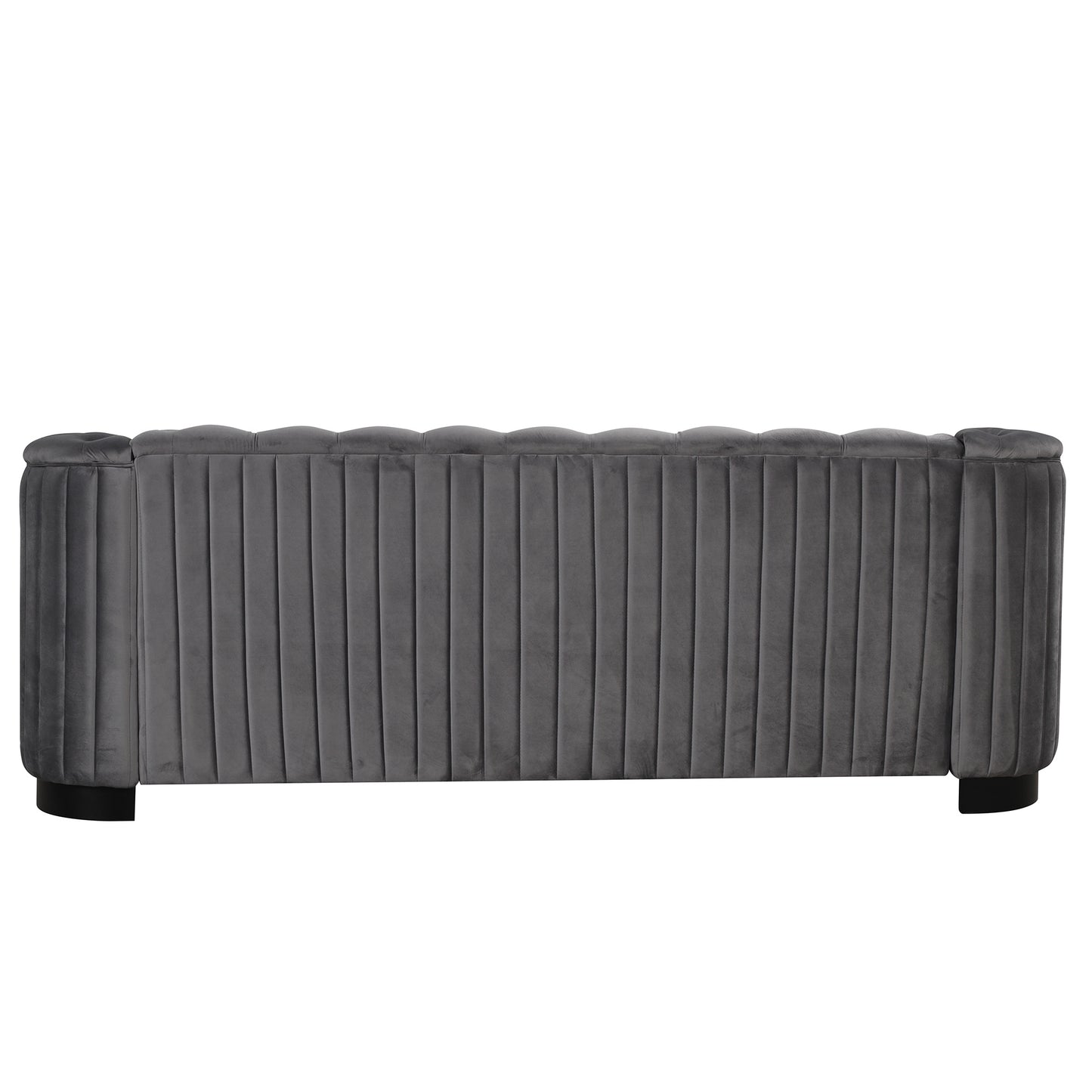 velvet upholstered sofa, grey