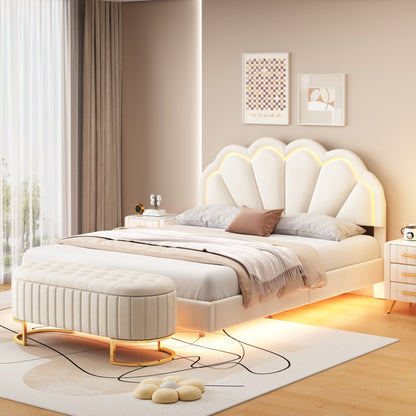 Upholstered LED Platform Bed with Storage Ottoman