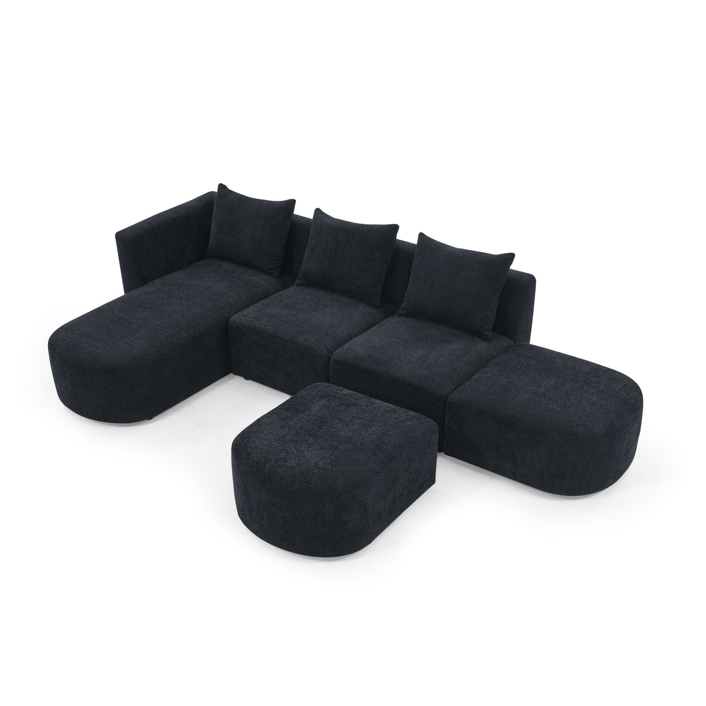 barney l shape sectional sofa with 2 ottomans, black