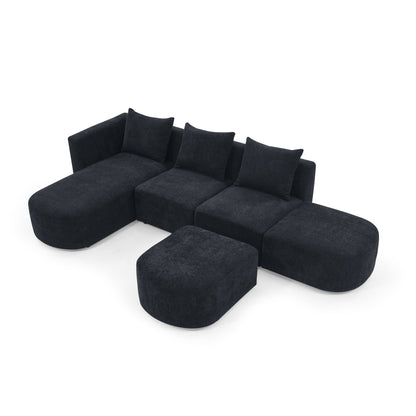 Barney L Shape Sectional Sofa with 2 Ottomans, Black
