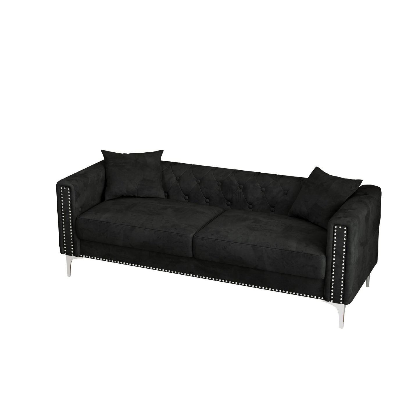 morgan sofa includes 2 pillows, black velvet
