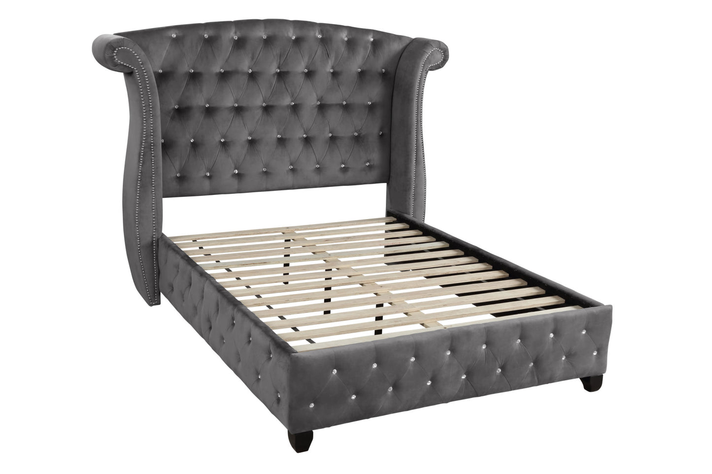 sophia modern style crystal tufted queen bed made with wood in gray