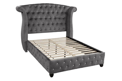 Sophia Modern style Crystal Tufted Queen Bed made with wood in Gray