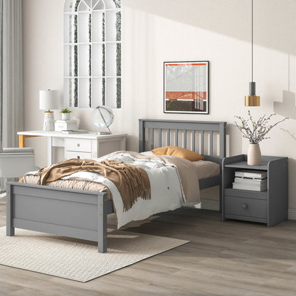 Twin Bed with Headboard & Nightstand, Grey