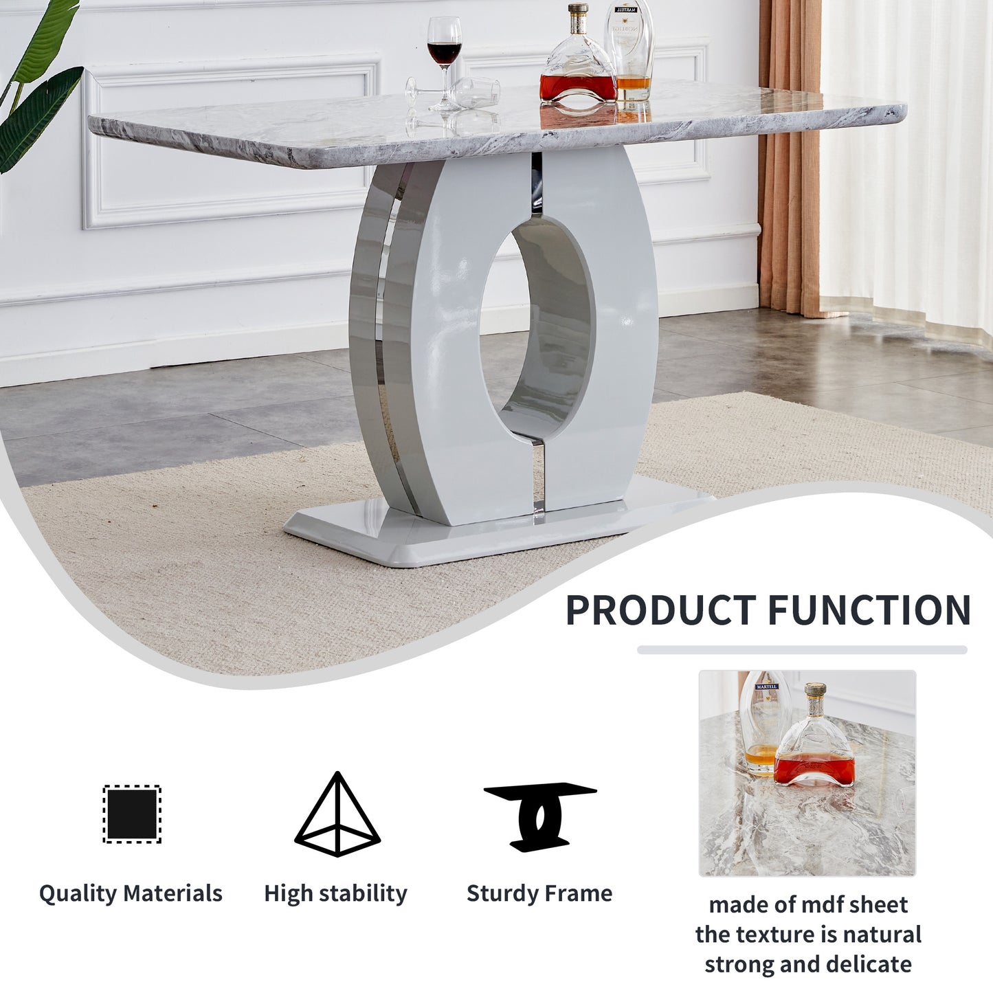 luxurious marble grain dining table, grey