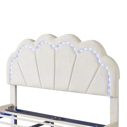 Smart LED Bed Frame with Elegant Flowers Headboard