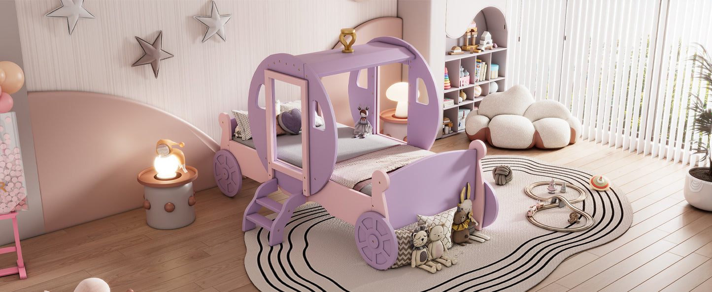 princess carriage bed with crown, purple+pink