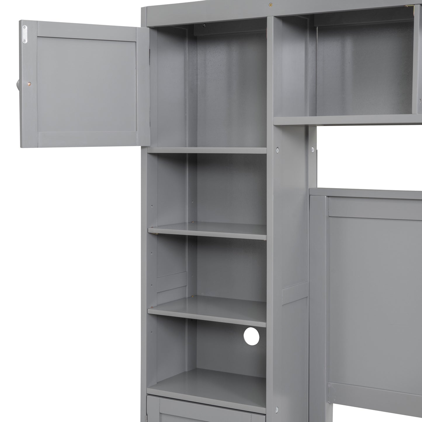 wooden bed with all-in-one cabinet and shelf