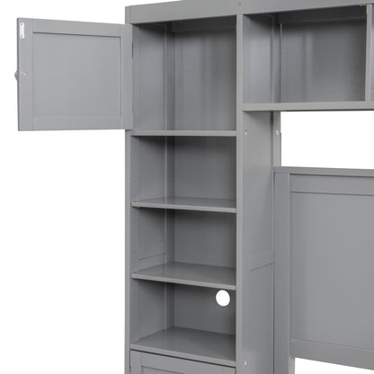 Wooden Bed With All-in-One Cabinet and Shelf