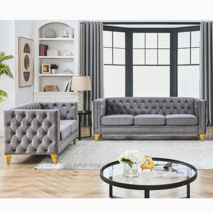 3-seater + 2-seater Combination Sofa, Grey Velvet