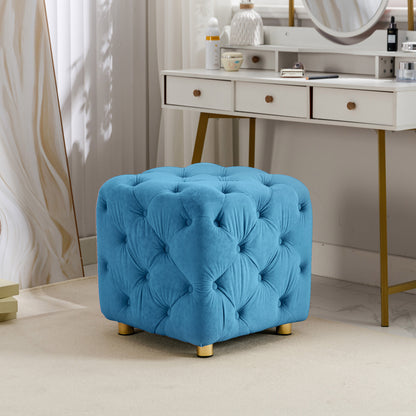 Blue Modern Velvet Upholstered Ottoman