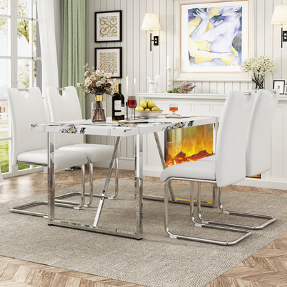 5-Piece Dining Table Chairs Set, White
