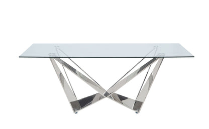 ACME Dekel Dining Table, Clear Glass & Stainless Steel