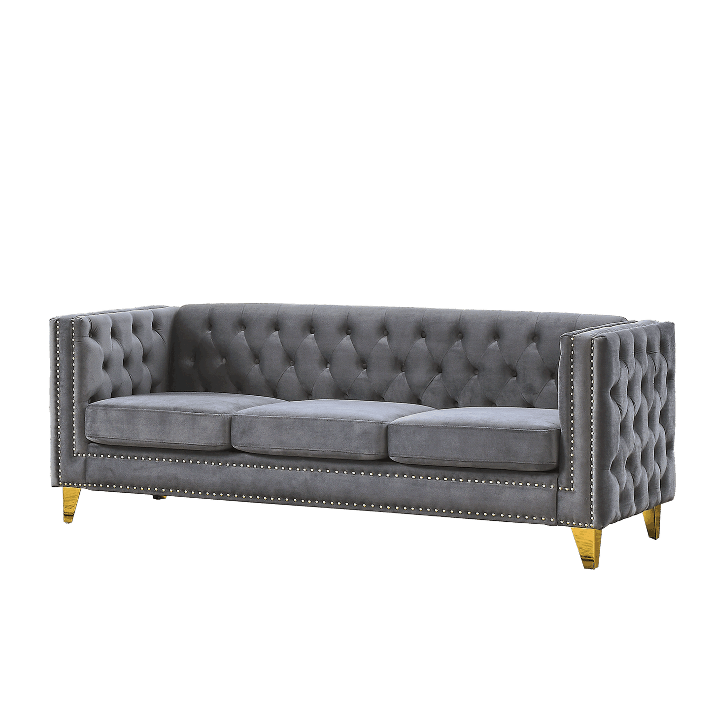 velvet sofa tufted square arm couch, grey velvet