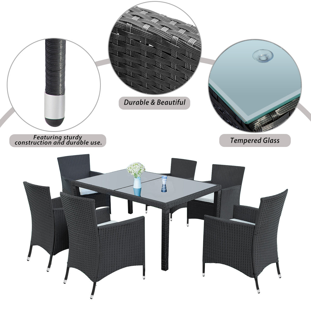 topmax 7- piece rattan patio set, black