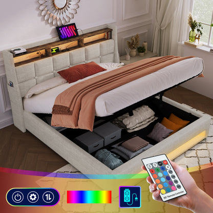 Jody Upholstered Platform bed with a Hydraulic Storage System, LED and USB Charging,