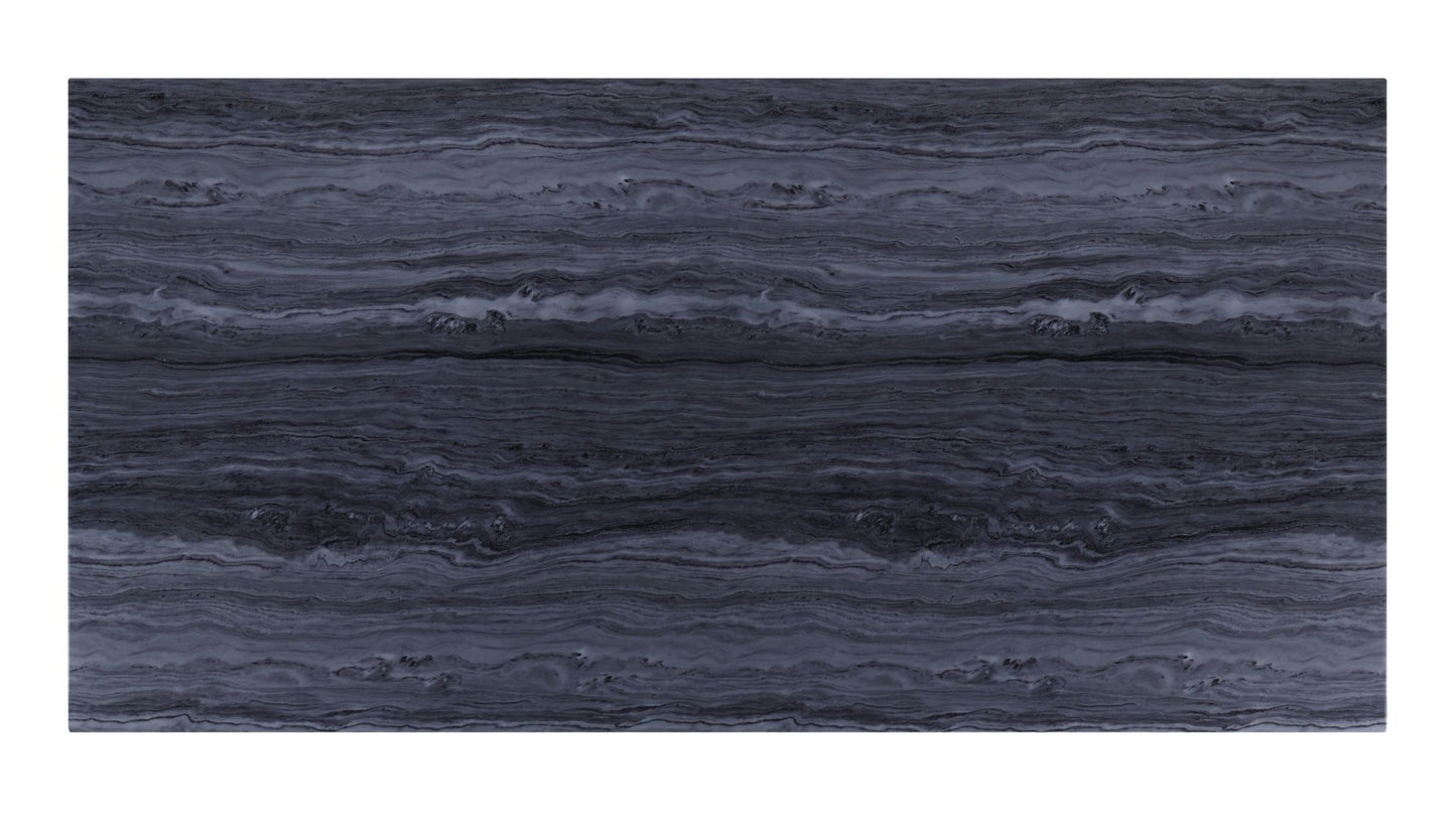acme nasir dining table, gray printed faux marble & mirrored silver finish