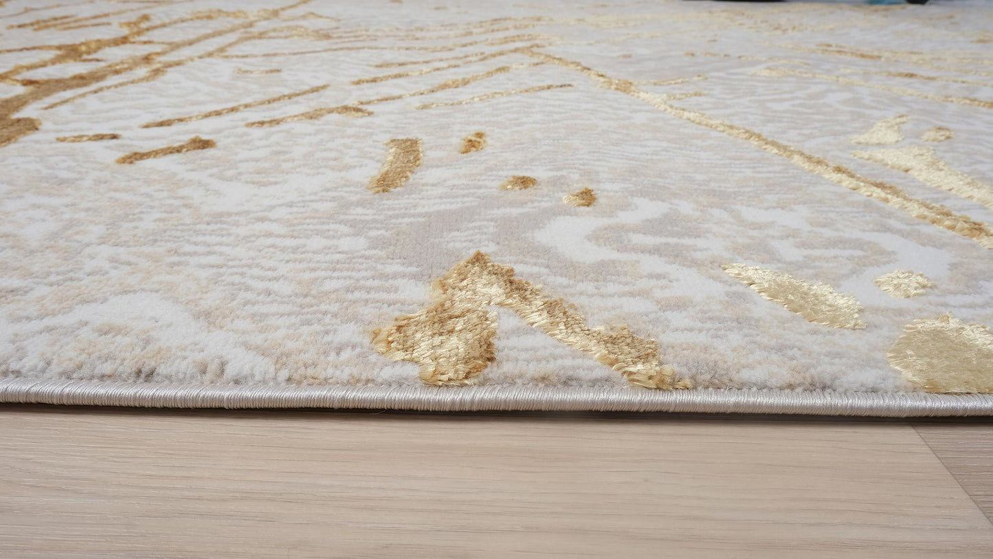 shifra luxury area rug in beige and gray with gold abstract design