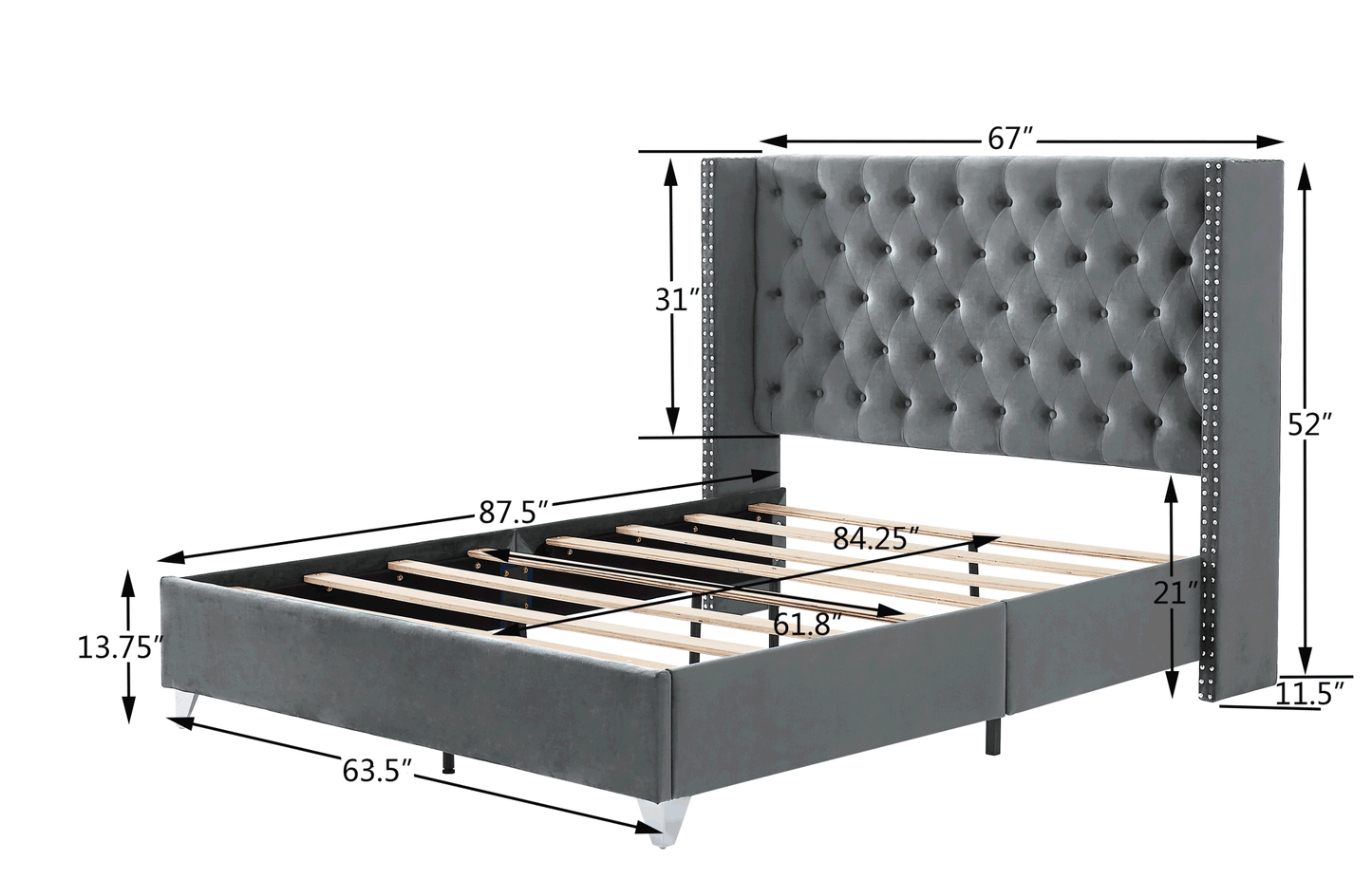 toni queen bed with two nightstands, + metal legs with electroplate #2
