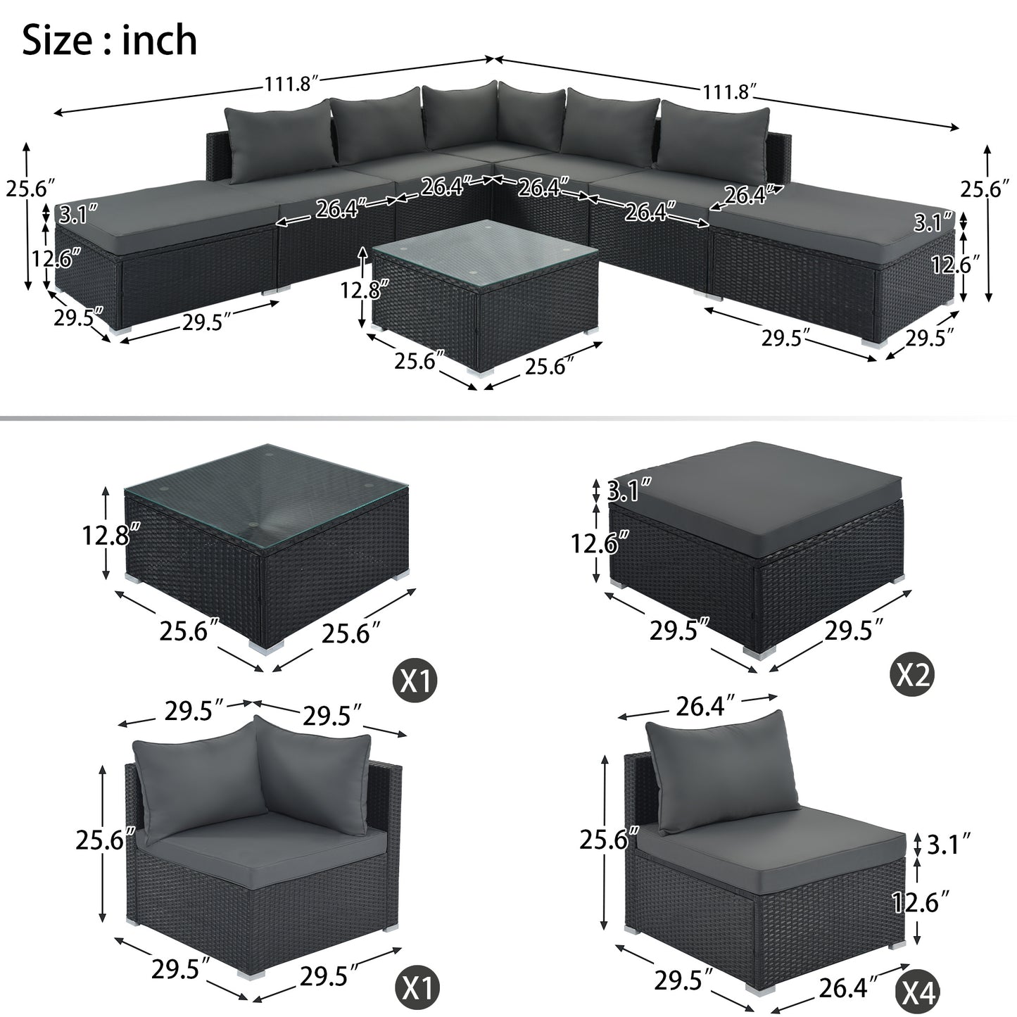 8-pieces outdoor patio furniture sets