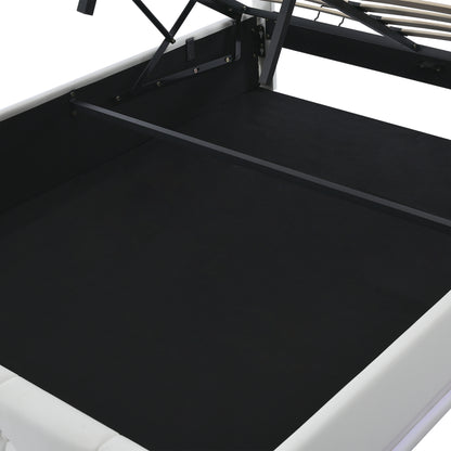 Tufted Upholstered Platform Bed with Hydraulic Storage System, LED Lights, and USB charger, Black