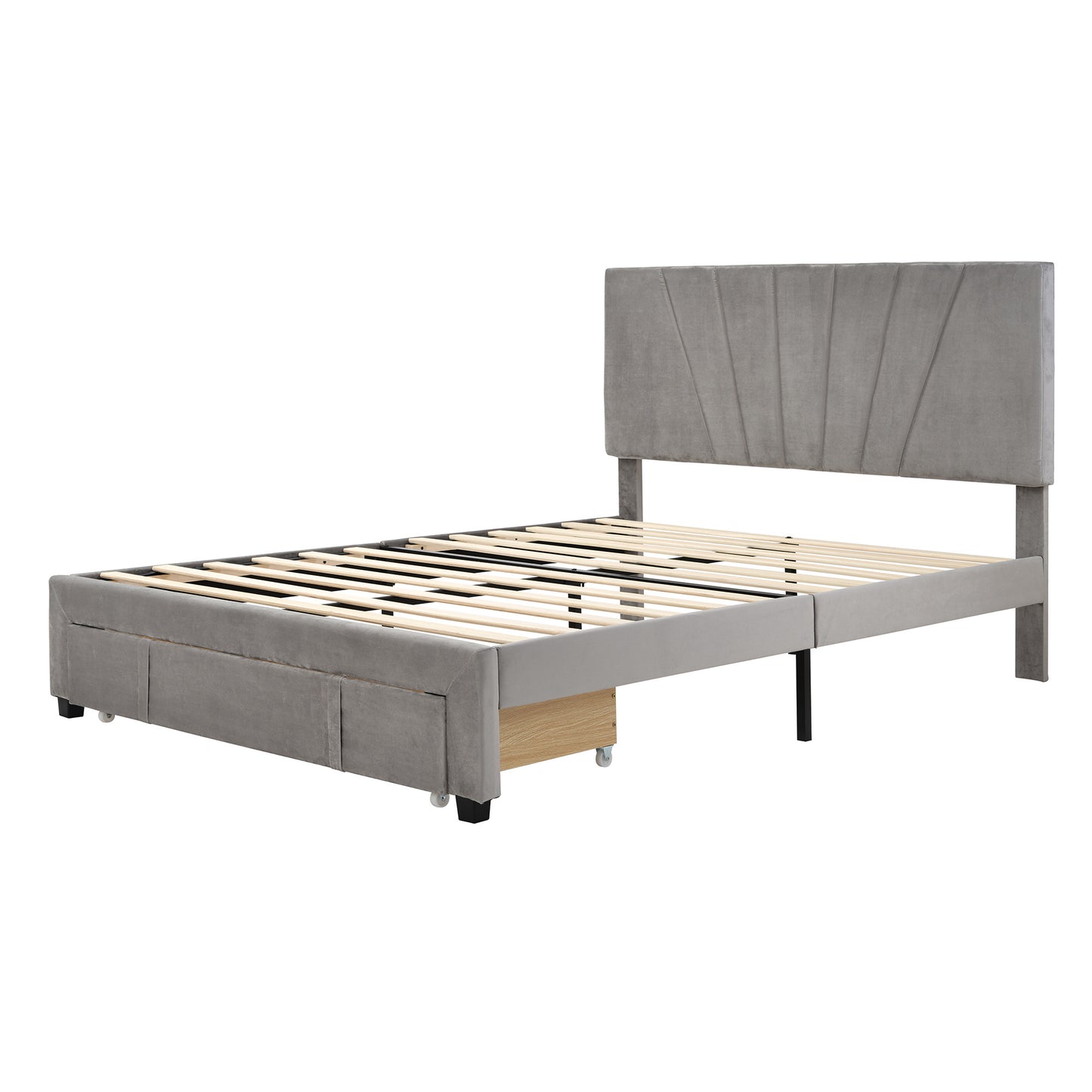 queen size storage bed velvet upholstered platform bed with a big drawer