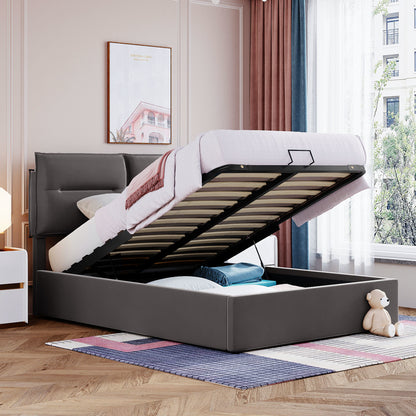 Upholstered Platform bed with a Hydraulic Storage System