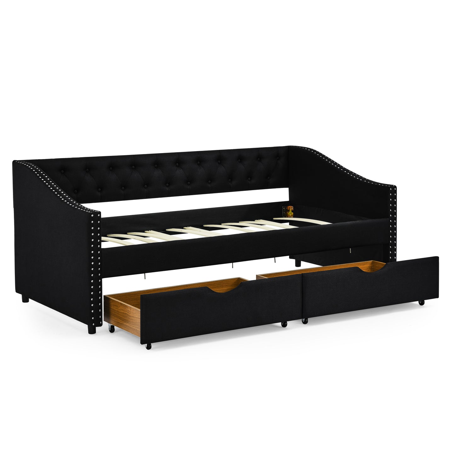 upholstered tufted sofa bed with drawers in black