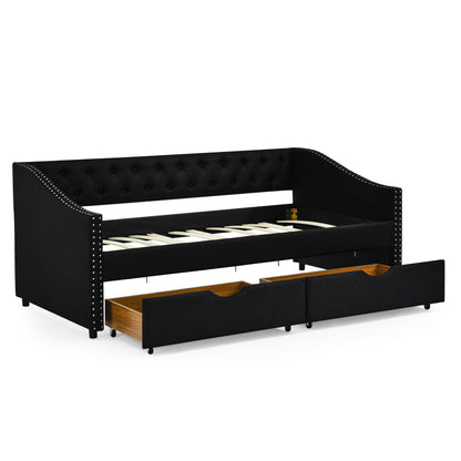 Upholstered Tufted Sofa Bed with drawers in black