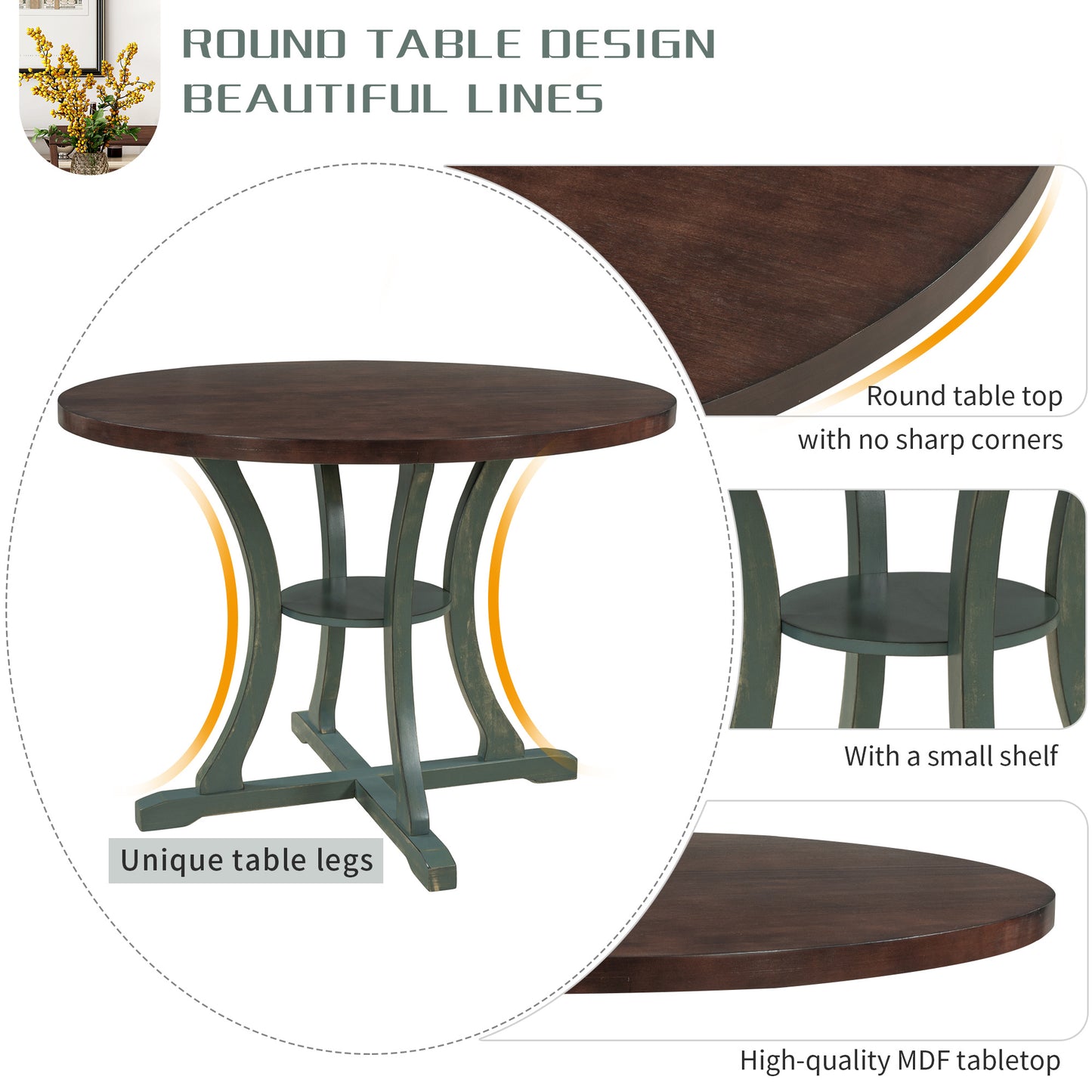 5-piece round dining table set