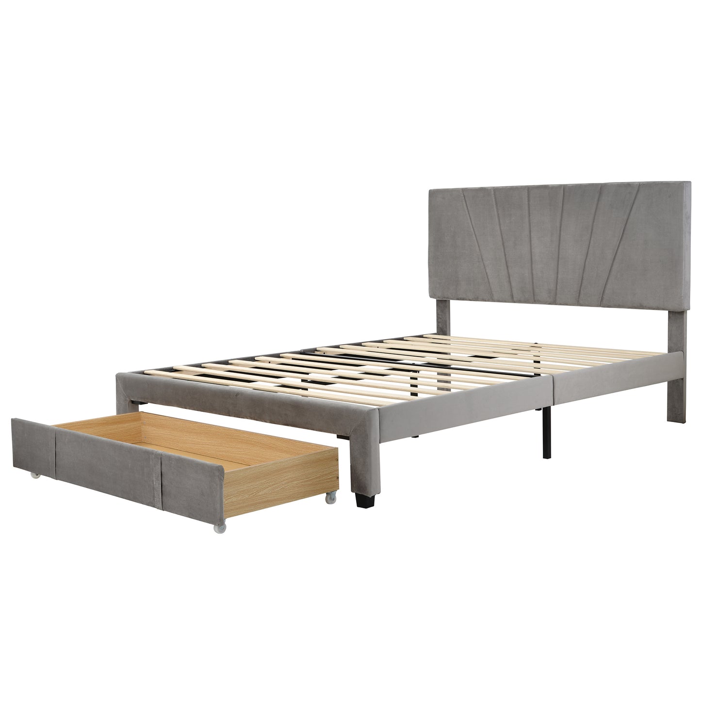 queen size storage bed velvet upholstered platform bed with a big drawer