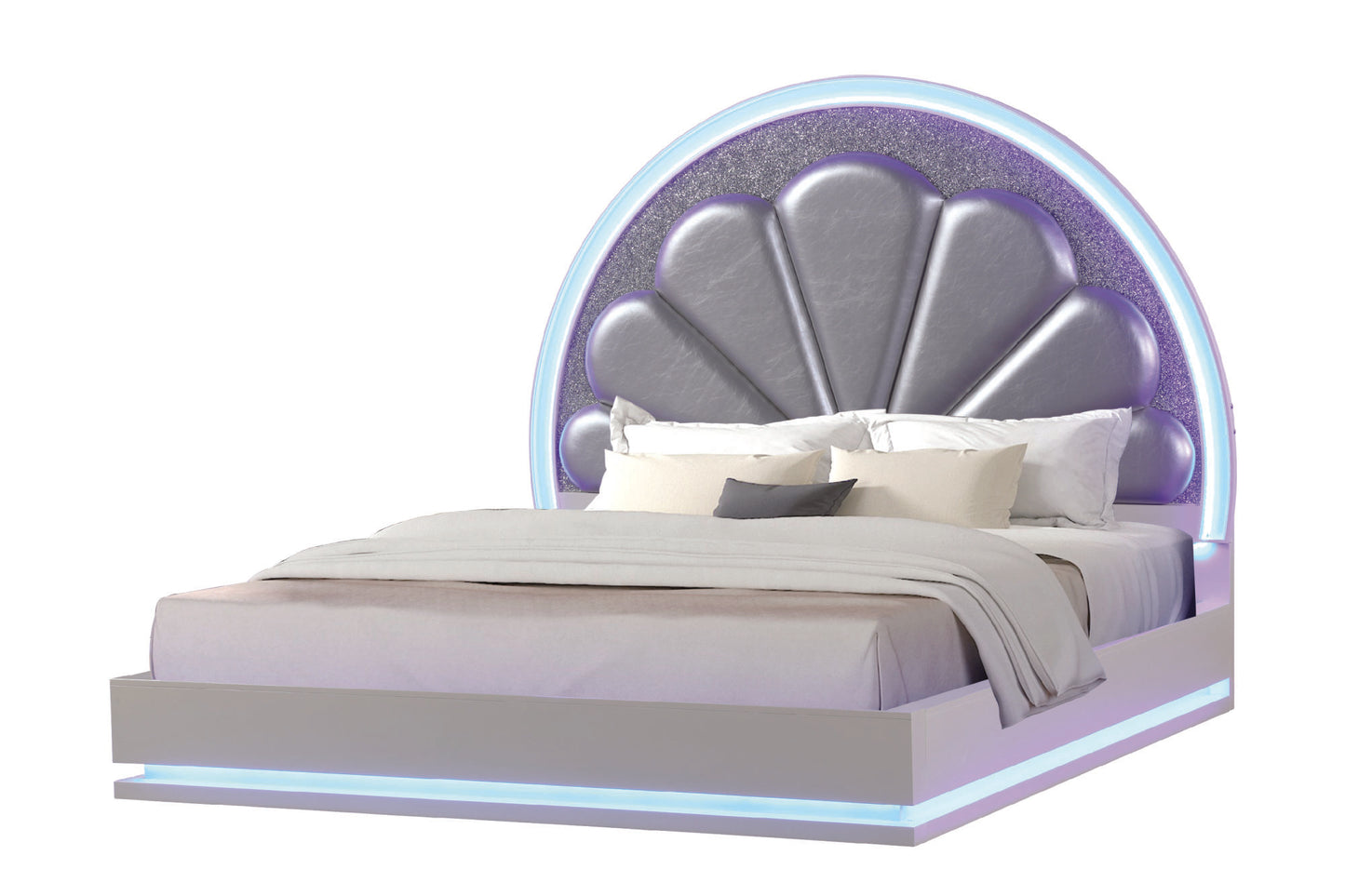 perla queen size led bed made with wood in milky white
