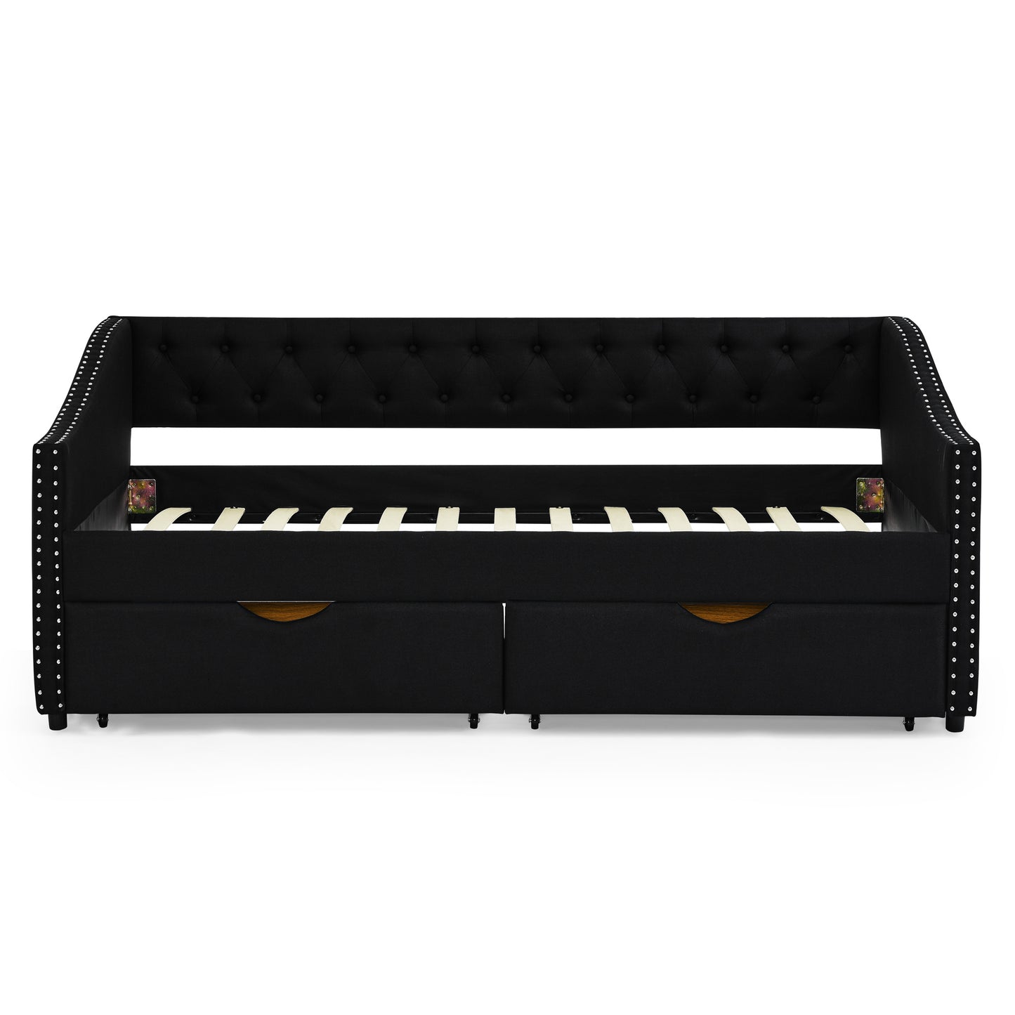 upholstered tufted sofa bed with drawers in black