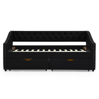 Upholstered Tufted Sofa Bed with drawers in black