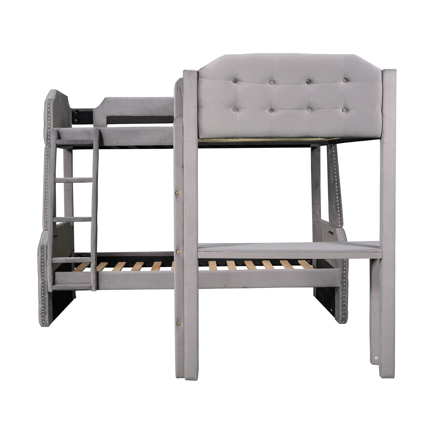 l-shaped twin over full bunk bed and twin sie loft bed with desk
