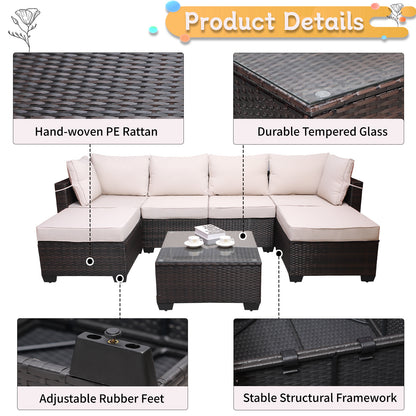 7 Pieces Outdoor Patio Sectional Sofa Couch Set with Washable Cushions & Glass Coffee Table