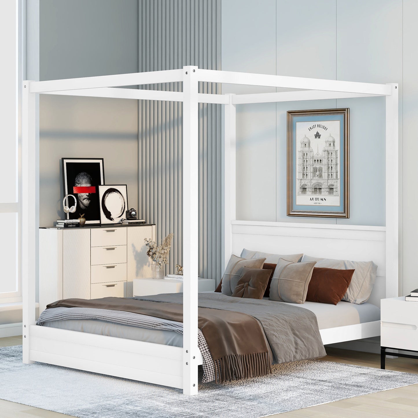 modern canopy platform bed with headboard