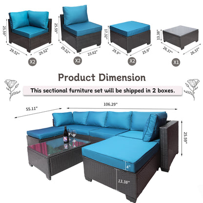 7-Piece PE Rattan Wicker Cushioned Sofa Sets and Coffee Table