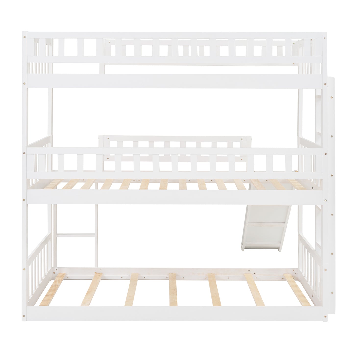 twin-over-twin-over-twin triple bed with built-in ladder and slide