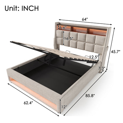 Jody Upholstered Platform bed with a Hydraulic Storage System, LED and USB Charging,