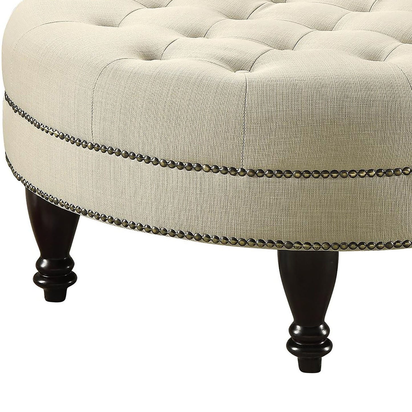 oatmeal cocktail ottoman with nailhead trim