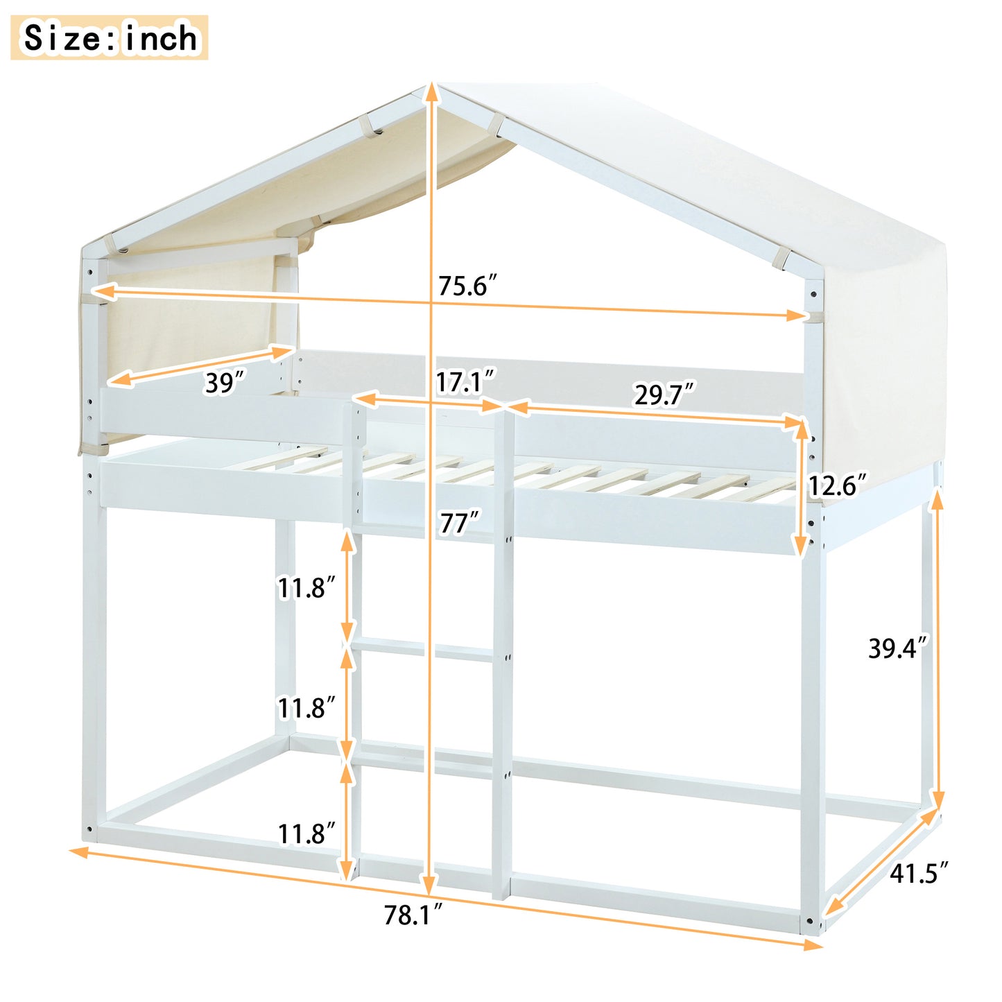 twin over twin bunk bed wood bed with tent