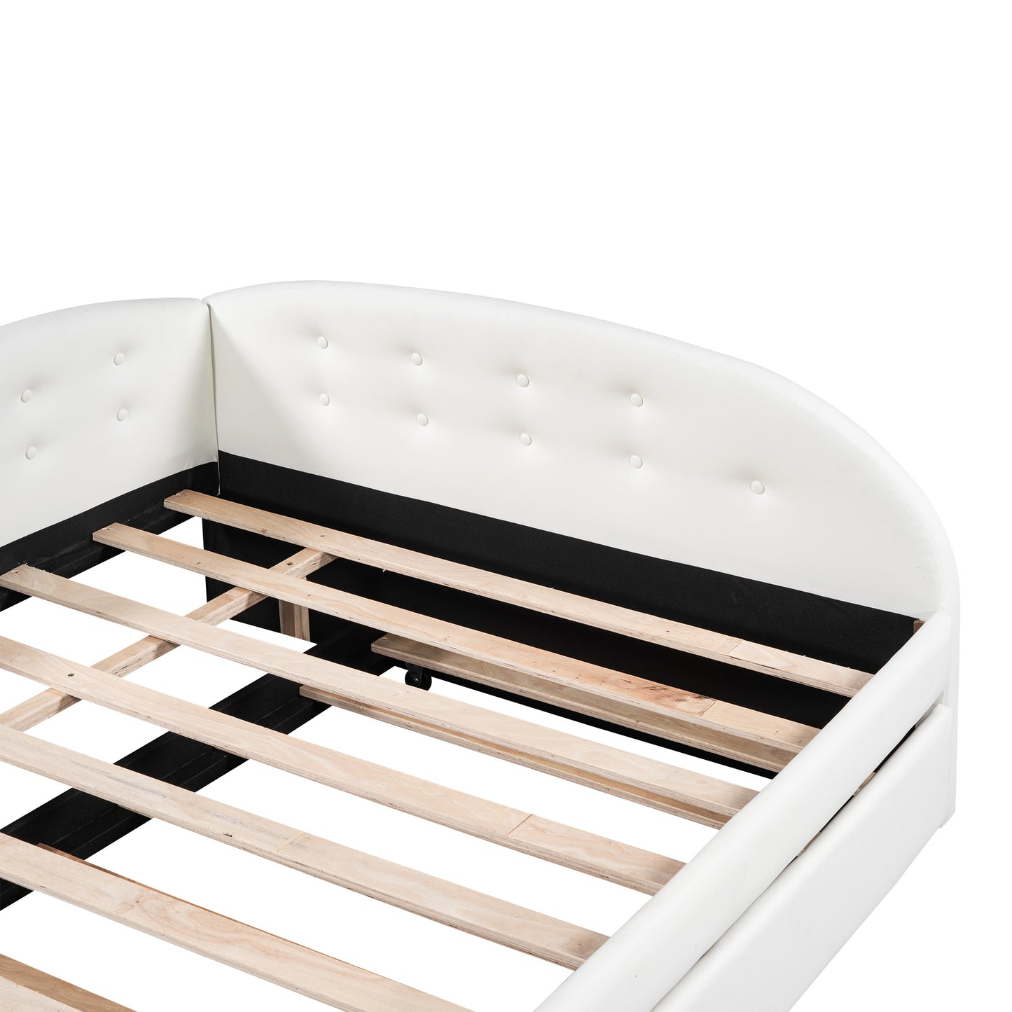pu upholstered tufted daybed with trundle and cloud shaped guardrail, white
