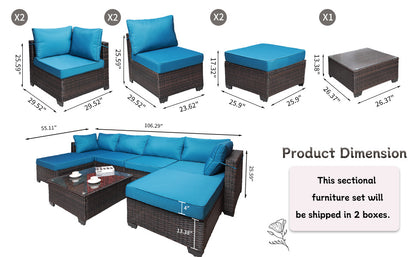 7 Pieces Outdoor Patio Sectional Sofa Couch Set with Washable Cushions & Glass Coffee Table
