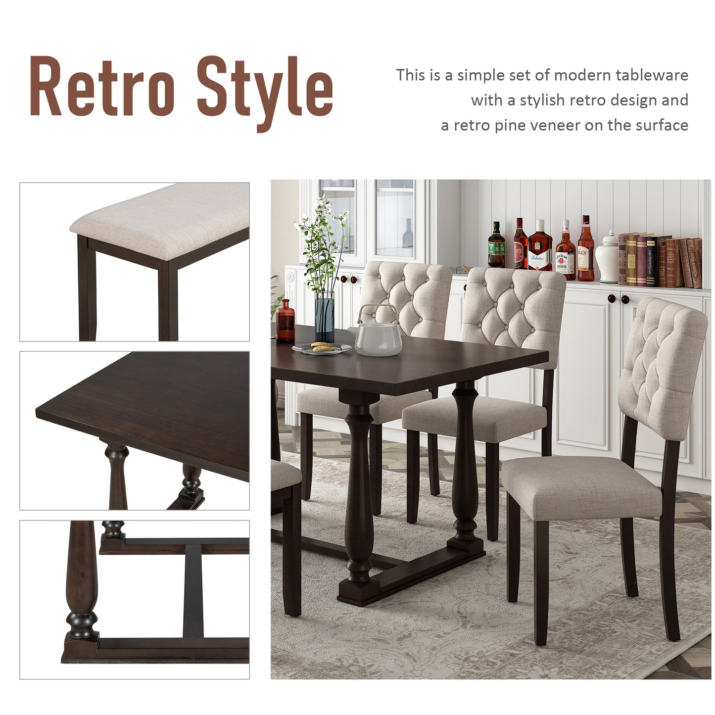 upholstered 6-piece dining table set