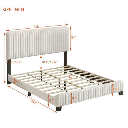 Queen Size Upholstered Platform Bed, Beige